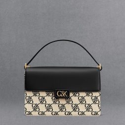 C&K Leather & Canvas Monogram Shoulder Bag - Black