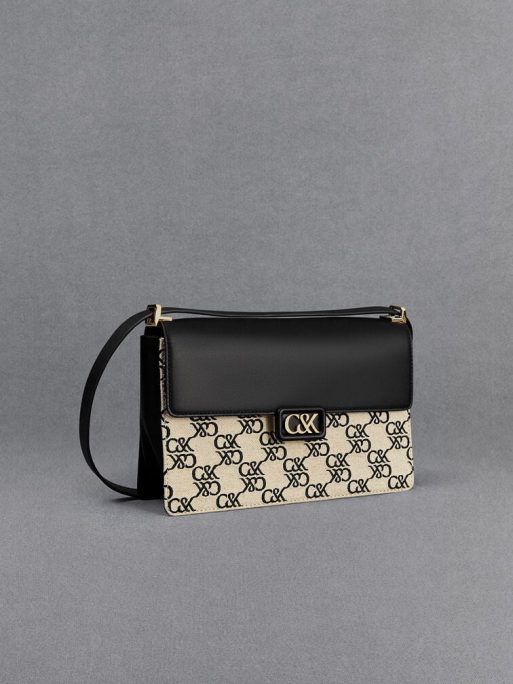 C&K Leather & Canvas Monogram Shoulder Bag - Black - Image 5