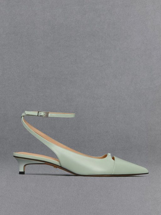 C&K Leather Kitten-Heel Pumps - Mint Green