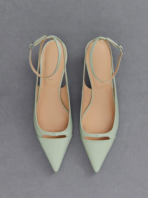 C&K Leather Kitten-Heel Pumps - Mint Green - Image 6
