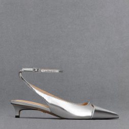 C&K Metallic Leather Kitten-Heel Pumps - Silver