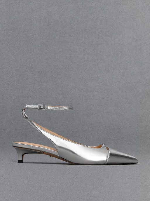 C&K Metallic Leather Kitten-Heel Pumps - Silver