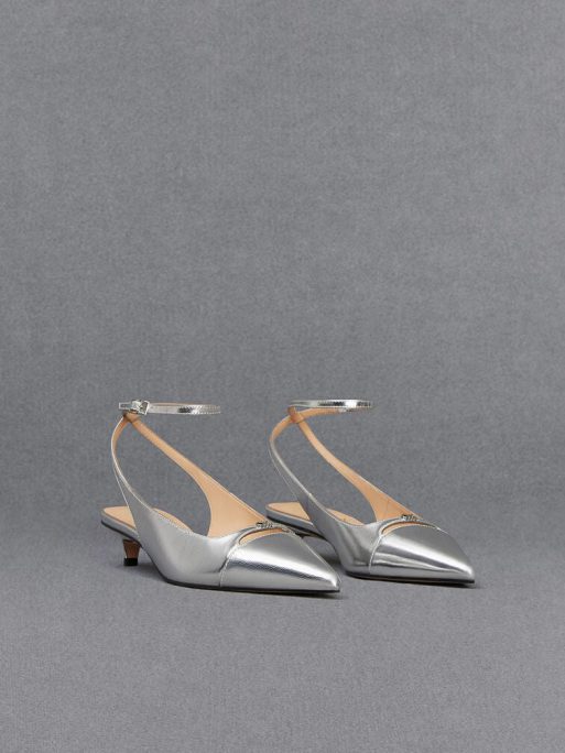 C&K Metallic Leather Kitten-Heel Pumps - Silver - Image 2