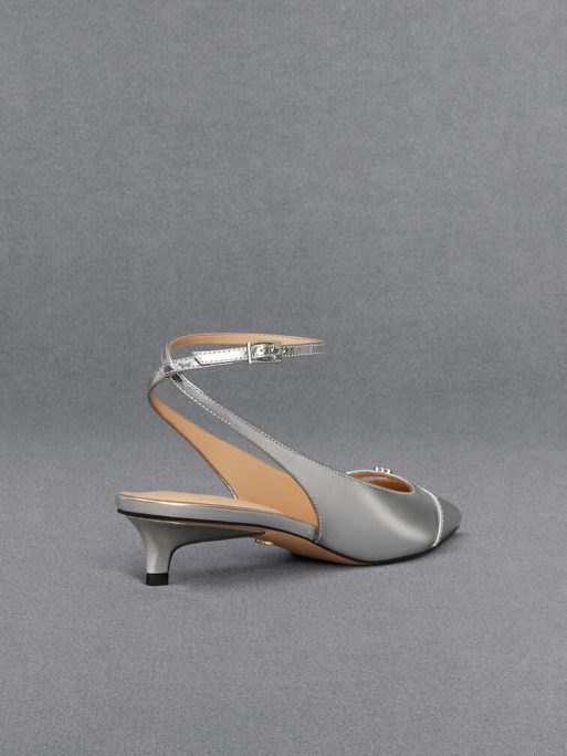 C&K Metallic Leather Kitten-Heel Pumps - Silver - Image 3