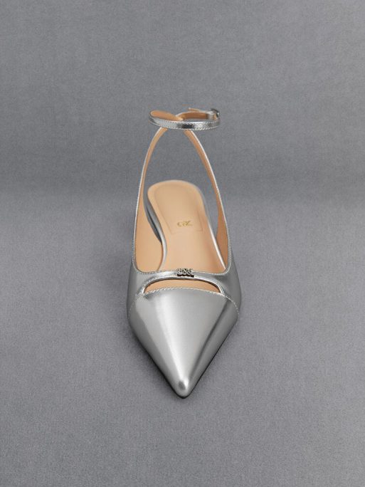 C&K Metallic Leather Kitten-Heel Pumps - Silver - Image 4