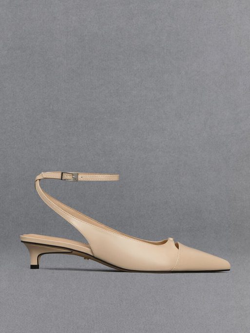 C&K Leather Kitten-Heel Pumps - Beige