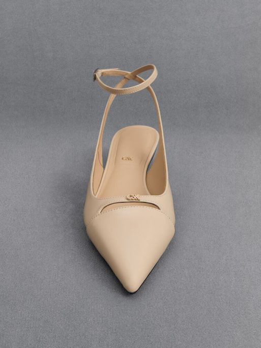 C&K Leather Kitten-Heel Pumps - Beige - Image 5