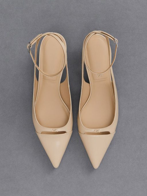 C&K Leather Kitten-Heel Pumps - Beige - Image 6
