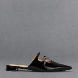 C&K Leather T-Bar Double-Strap Mules - Black Box