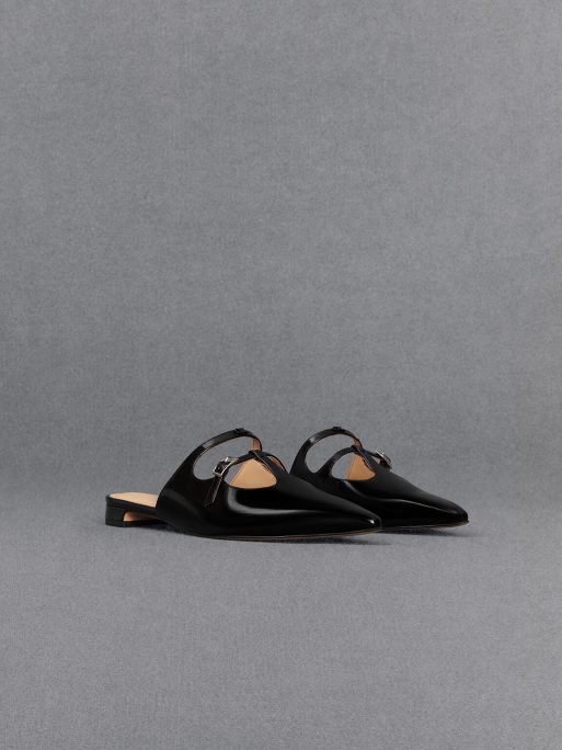 C&K Leather T-Bar Double-Strap Mules - Black Box - Image 3