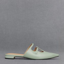 C&K Leather T-Bar Double-Strap Mules - Mint Green