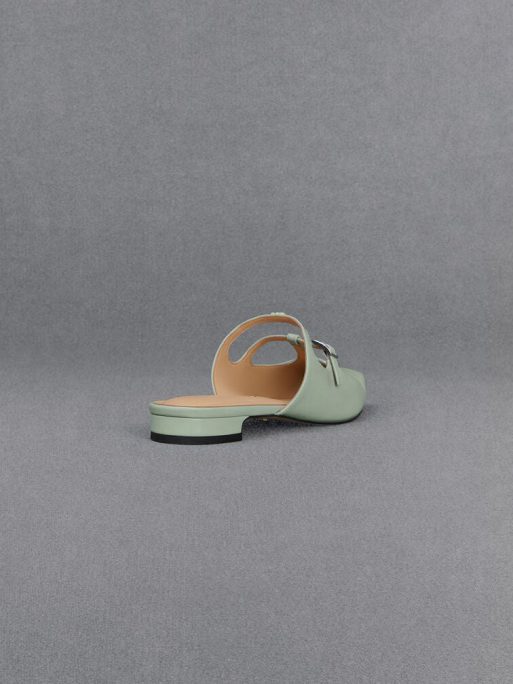 C&K Leather T-Bar Double-Strap Mules - Mint Green - Image 4