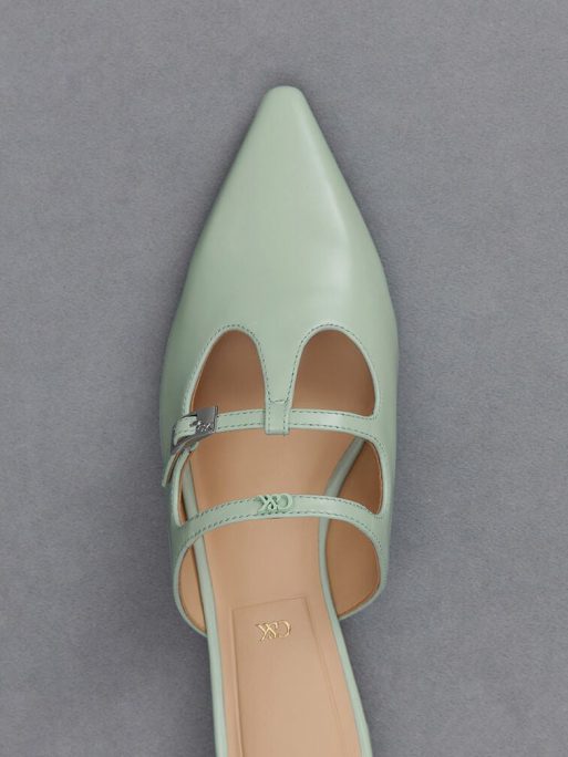 C&K Leather T-Bar Double-Strap Mules - Mint Green - Image 5