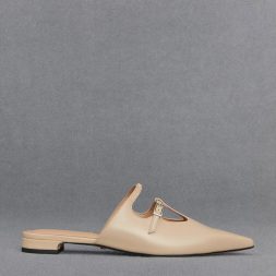 C&K Leather T-Bar Double-Strap Mules - Beige