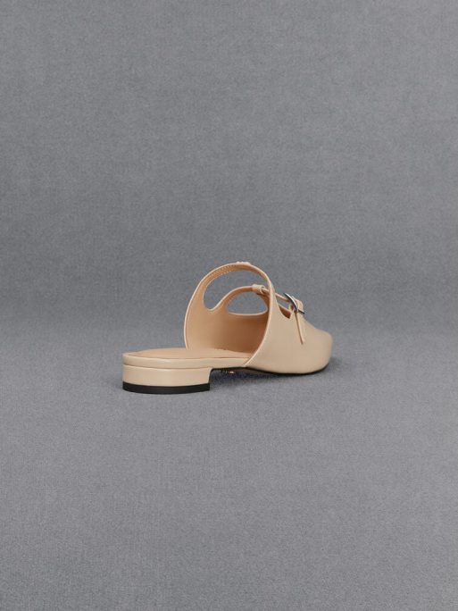 C&K Leather T-Bar Double-Strap Mules - Beige - Image 4