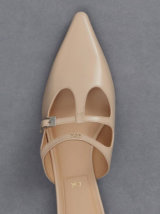 C&K Leather T-Bar Double-Strap Mules - Beige - Image 5