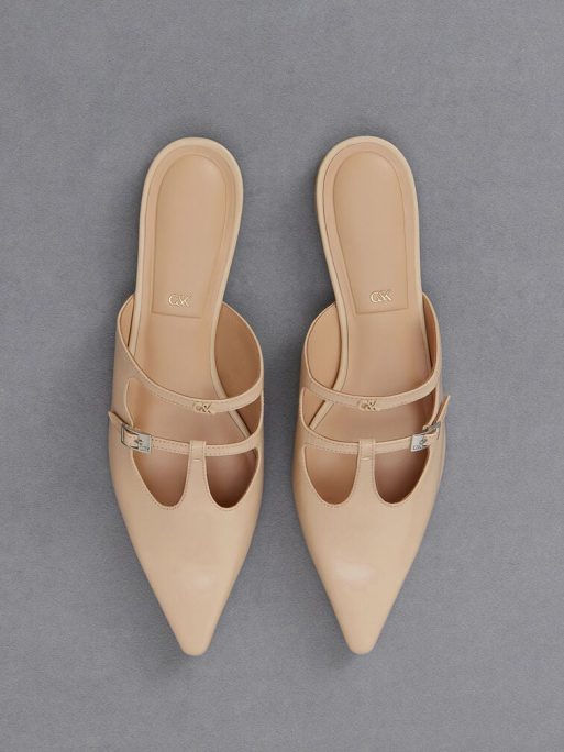 C&K Leather T-Bar Double-Strap Mules - Beige - Image 6