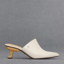 C&K Leather Sculptural-Heel Mules - Chalk