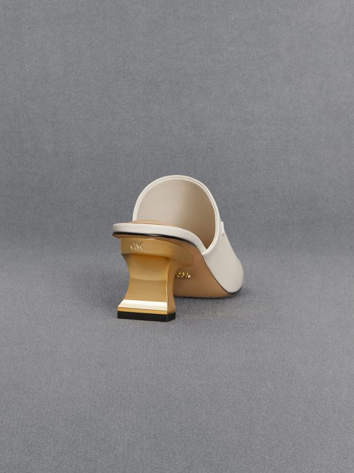 C&K Leather Sculptural-Heel Mules - Chalk - Image 4