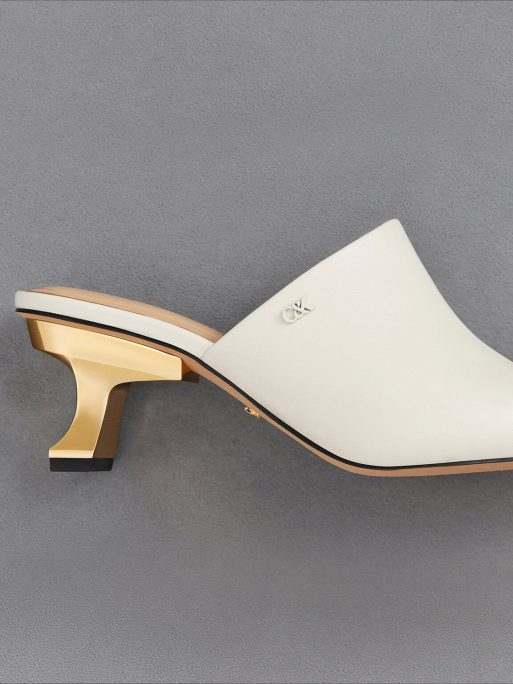 C&K Leather Sculptural-Heel Mules - Chalk - Image 5