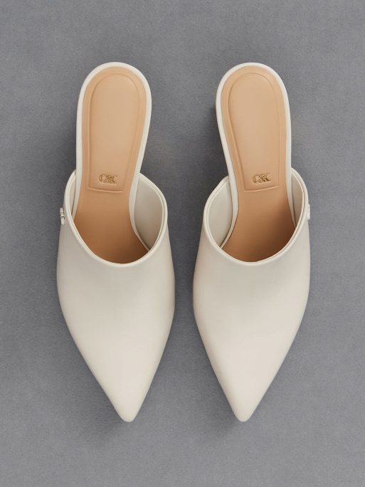 C&K Leather Sculptural-Heel Mules - Chalk - Image 6
