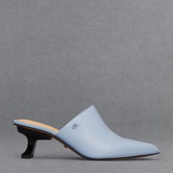 C&K Leather Sculptural-Heel Mules - Light Blue