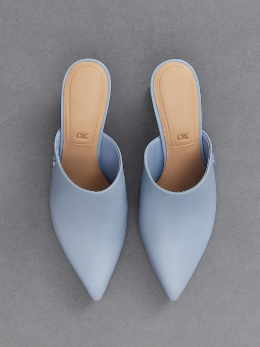 C&K Leather Sculptural-Heel Mules - Light Blue - Image 6