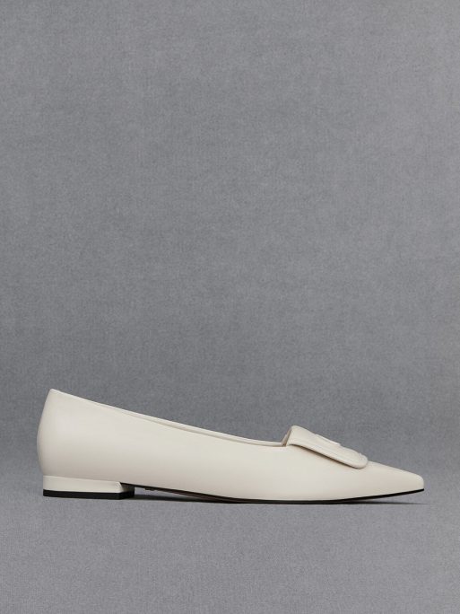 C&K Leather Pointed-Toe Flats - White