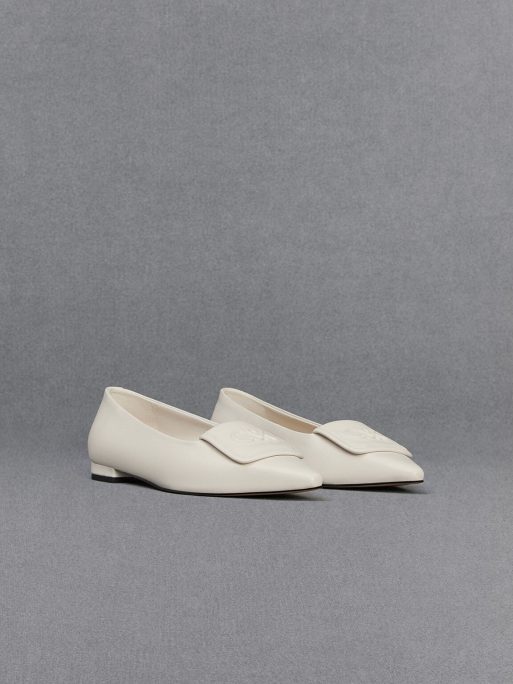 C&K Leather Pointed-Toe Flats - White - Image 3