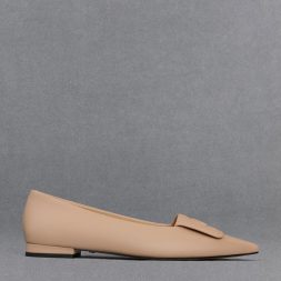 C&K Leather Pointed-Toe Flats - Nude