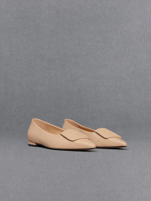 C&K Leather Pointed-Toe Flats - Nude - Image 3