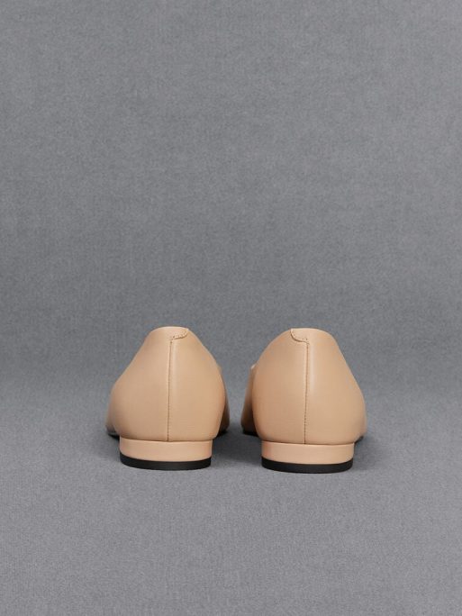 C&K Leather Pointed-Toe Flats - Nude - Image 4