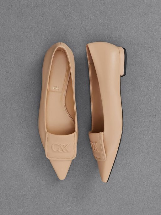 C&K Leather Pointed-Toe Flats - Nude - Image 6
