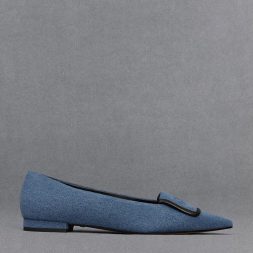 C&K Leather & Denim Pointed-Toe Flats - Blue