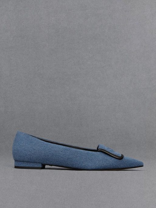 C&K Leather & Denim Pointed-Toe Flats - Blue