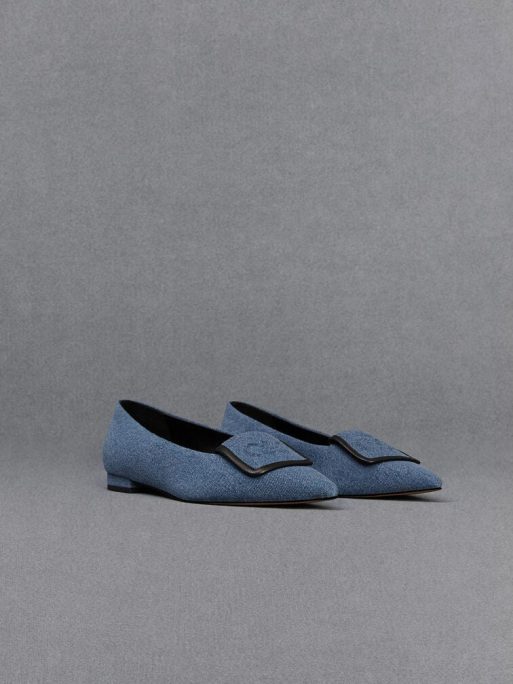 C&K Leather & Denim Pointed-Toe Flats - Blue - Image 3