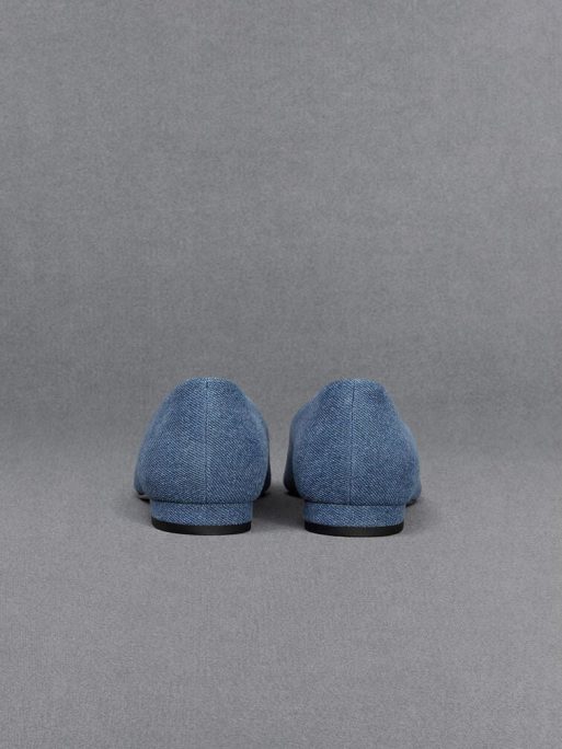 C&K Leather & Denim Pointed-Toe Flats - Blue - Image 4
