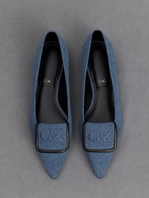 C&K Leather & Denim Pointed-Toe Flats - Blue - Image 5