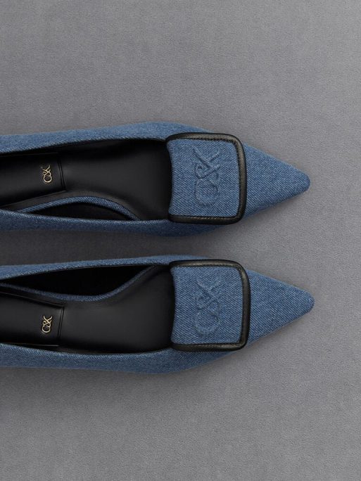 C&K Leather & Denim Pointed-Toe Flats - Blue - Image 6
