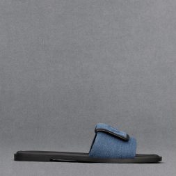 C&K Leather & Denim Slide Sandals - Blue