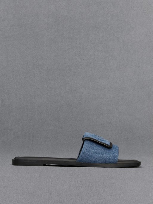 C&K Leather & Denim Slide Sandals - Blue