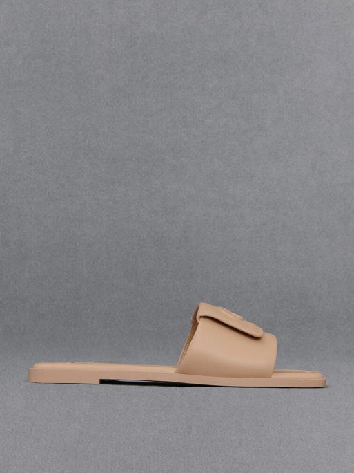 C&K Leather Slide Sandals - Nude