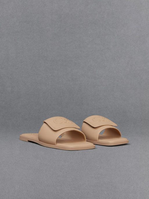 C&K Leather Slide Sandals - Nude - Image 3