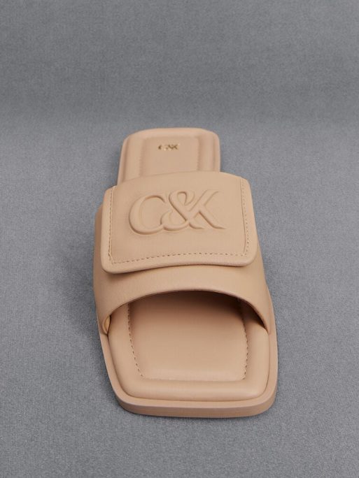 C&K Leather Slide Sandals - Nude - Image 5