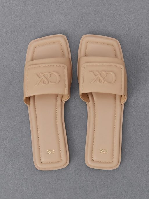 C&K Leather Slide Sandals - Nude - Image 6