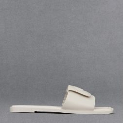 C&K Leather Slide Sandals - White