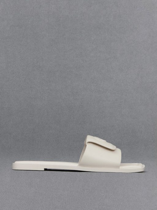 C&K Leather Slide Sandals - White