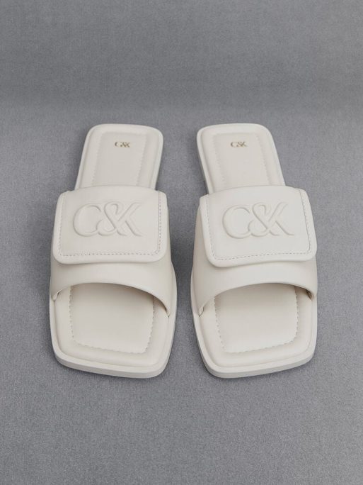 C&K Leather Slide Sandals - White - Image 5