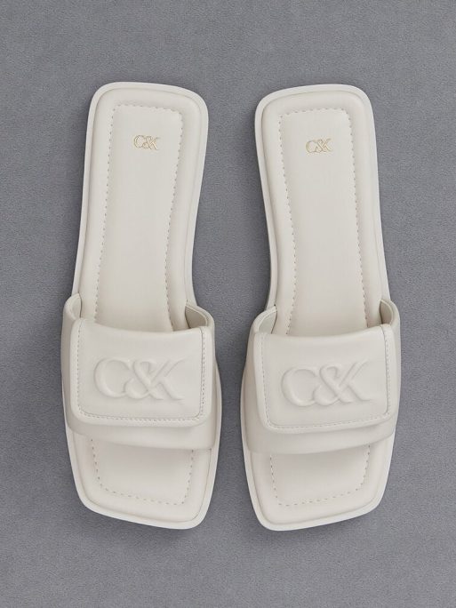 C&K Leather Slide Sandals - White - Image 6