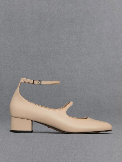 C&K Claire Leather Mary Jane Pumps - Beige
